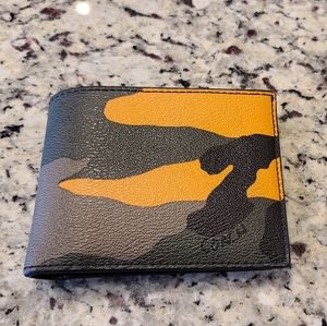 Coach Camouflage Wallet in Black, Gray, and Orange